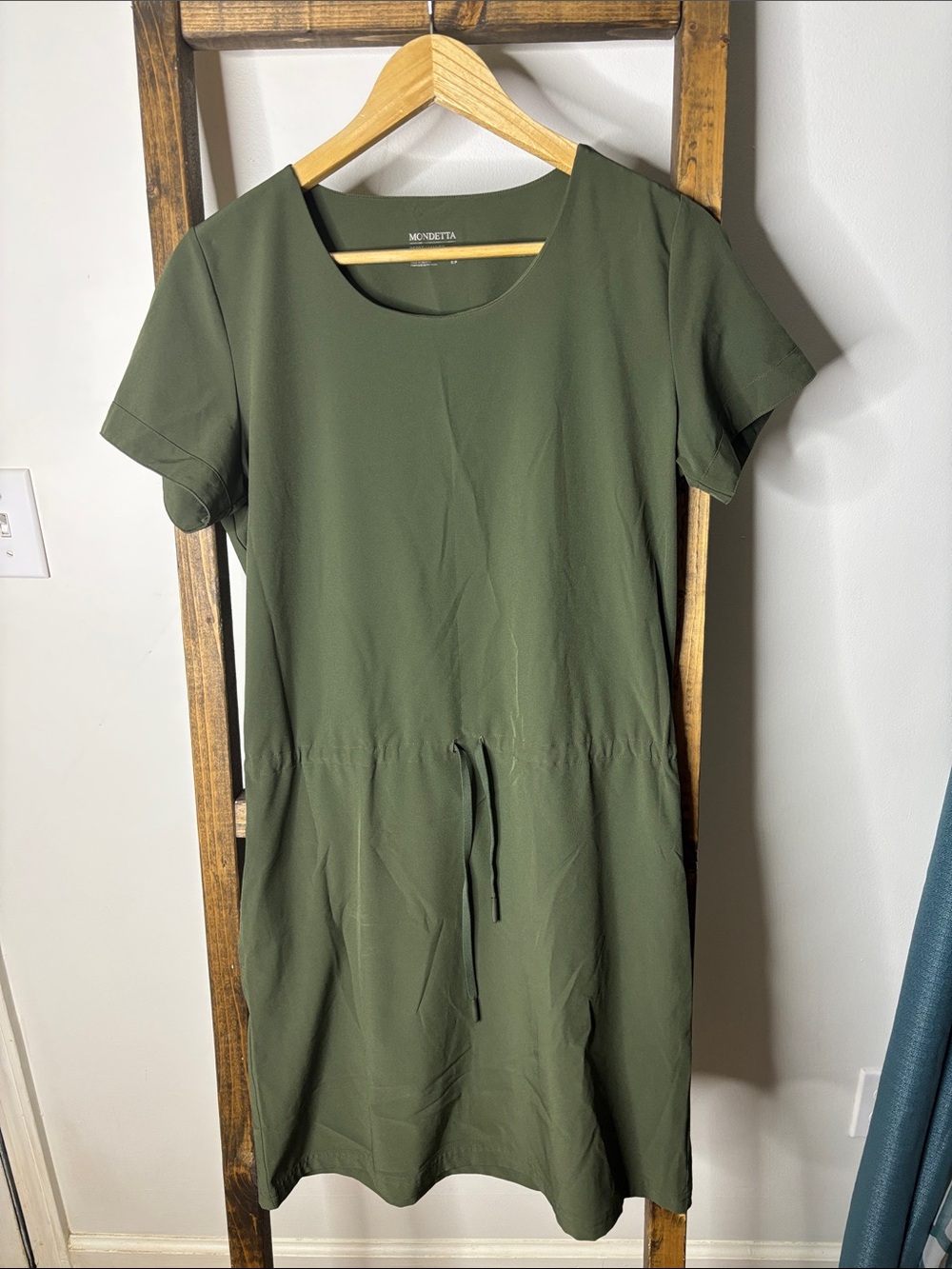 Mondetta Olive Green Short-Sleeve Drawstring Dress Size S